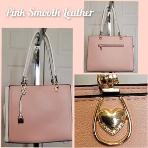 #580-  Pink/White w/Rose Gold Hardware Leather Handbag